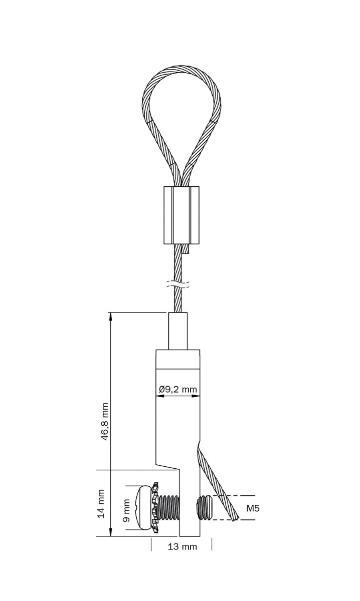 STAS kit avec crochet de suspension pour panneaux épaisseur max 10mm, boucle fixe.