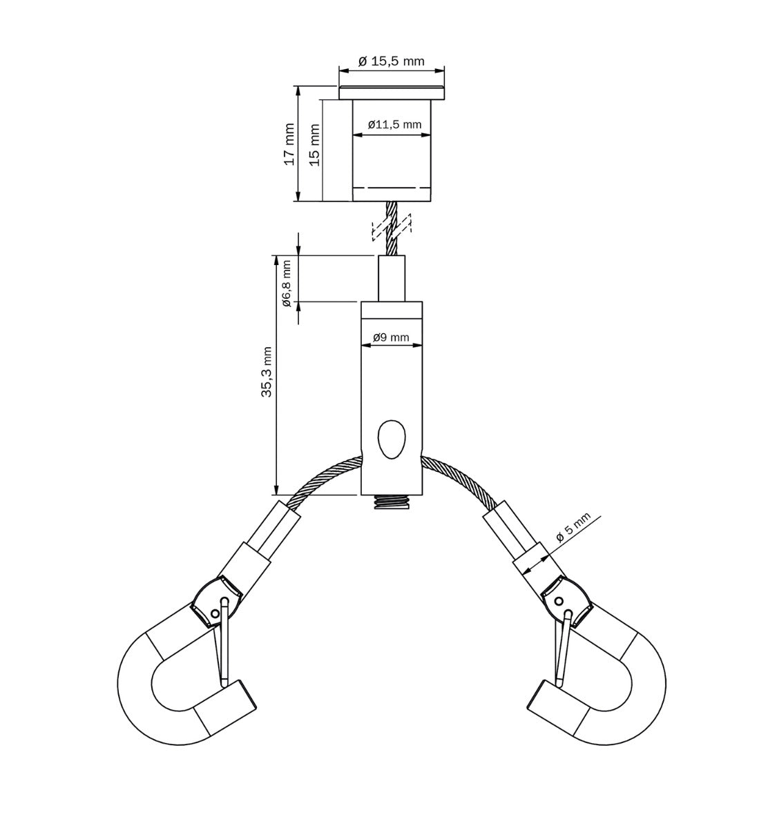 STAS kit suspension plafond sécurisé, facile à monter, 2 crochets pour objets lourds jusqu'à 25 kg.