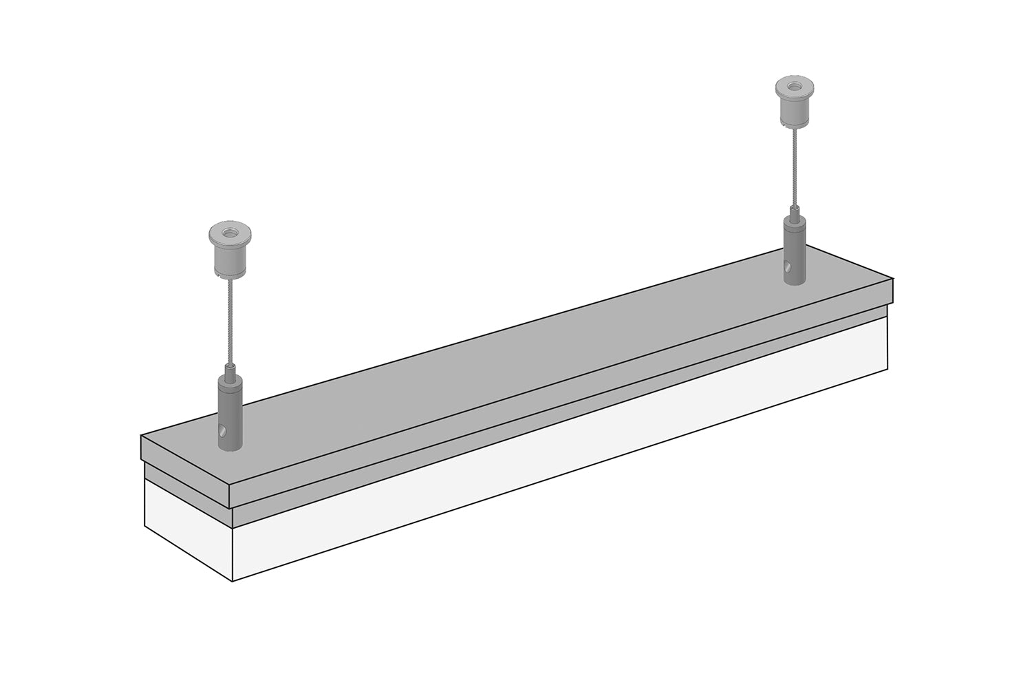 STAS kit suspension plafond: acier 1,5mm, câble 2m, charge max 25kg, taraudage M6.