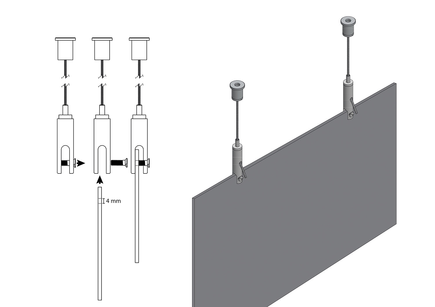 STAS kit plafond, ajustable, parfait pour suspensions publicitaires.