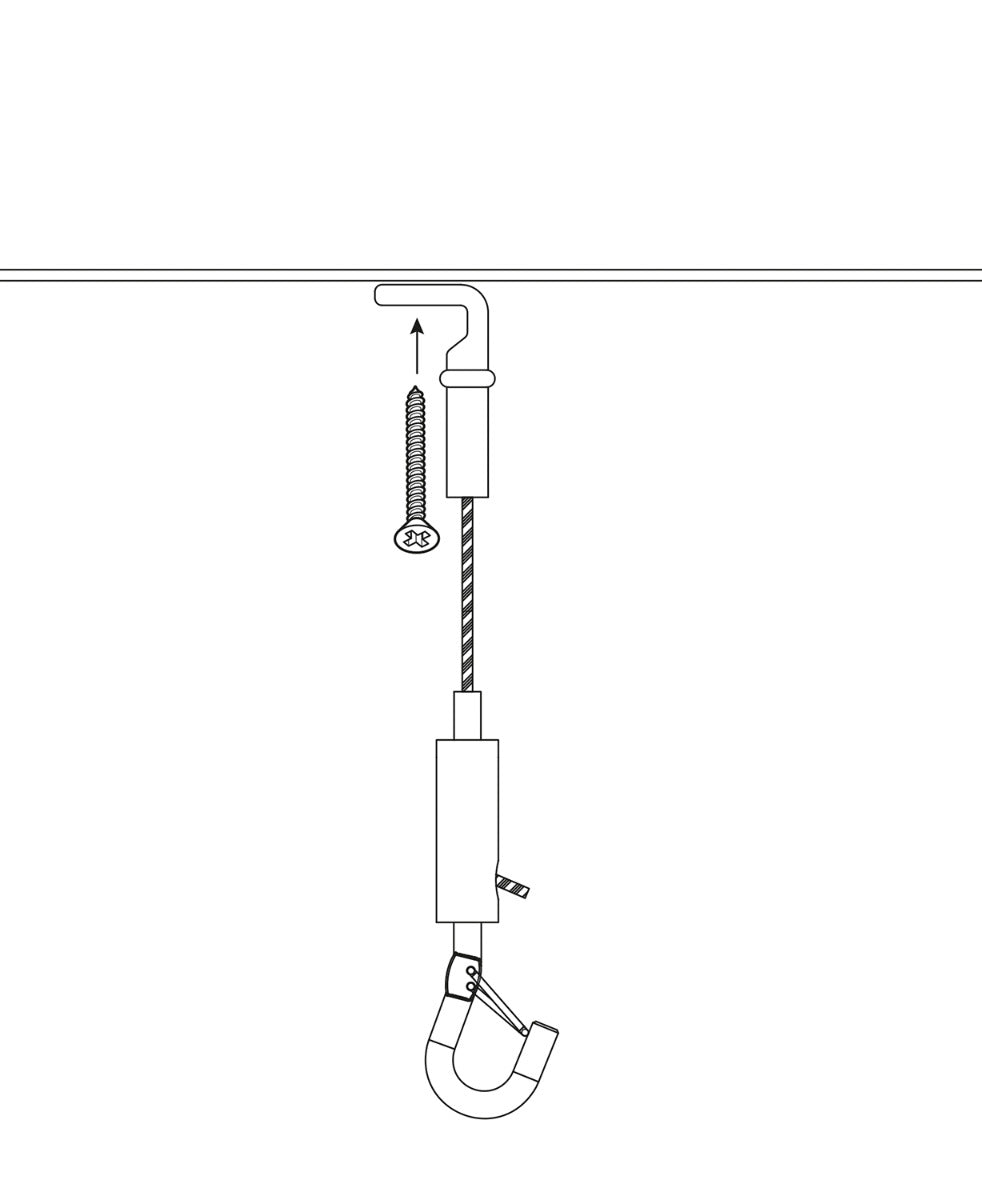 STAS kit: Câble acier 1,5 mm, crochet sécurité et oeillet 90°, max 25 kg pour luminaires, panneaux.