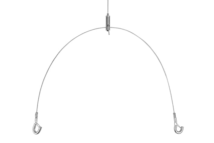STAS kit de suspension plafond avec câble acier 1,5 mm, 2 crochets sécurisés pour objets jusqu'à 25 kg.